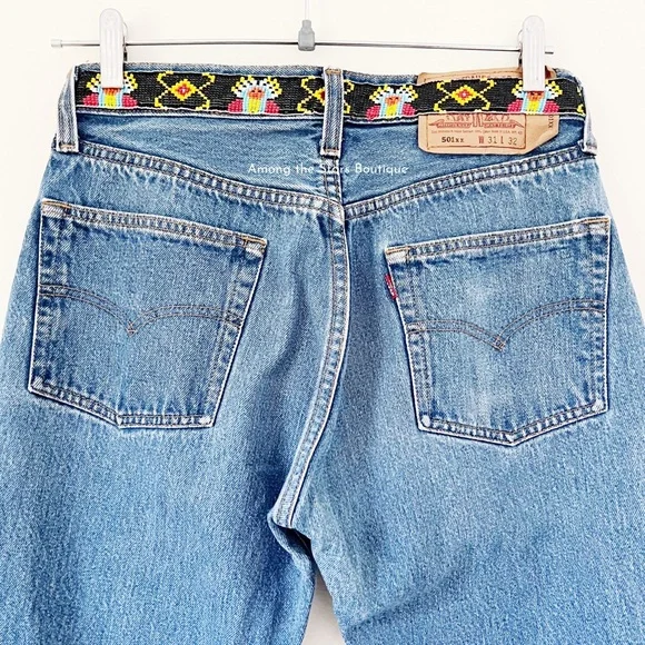 Exceptionally Rare 90s Vintage Upcycled Beaded Jeans ASO Rachel Green in Friends - Picture 13 of 15